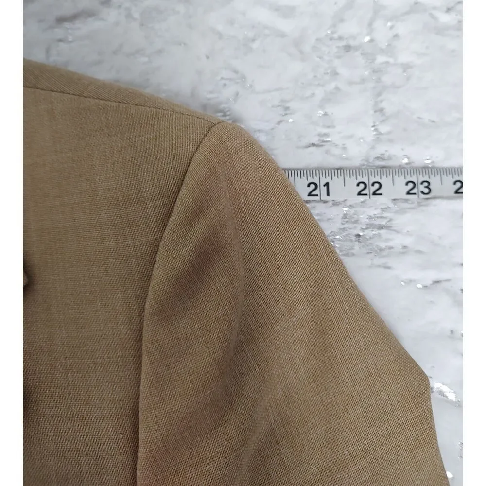 Vintage Tan Hopsack Blazer Mens Gold Crest Button‎ Sport Coat Beige 22.5 Pit